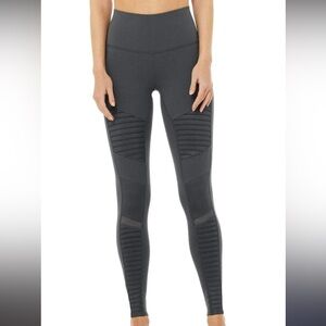 ALO Yoga L Moto Ribbed Airbrush Leggings Grey Anthracite